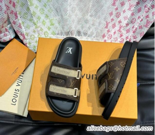 Luxury Cheap Louis Vuitton Men's Monogram Canvas Slides Sandal with Strap Brown 724085