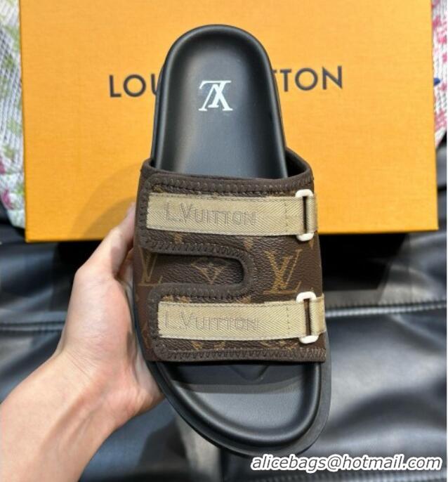 Luxury Cheap Louis Vuitton Men's Monogram Canvas Slides Sandal with Strap Brown 724085