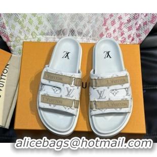 Luxury Louis Vuitton Men's Monogram Canvas Slides Sandal with Strap White 724086