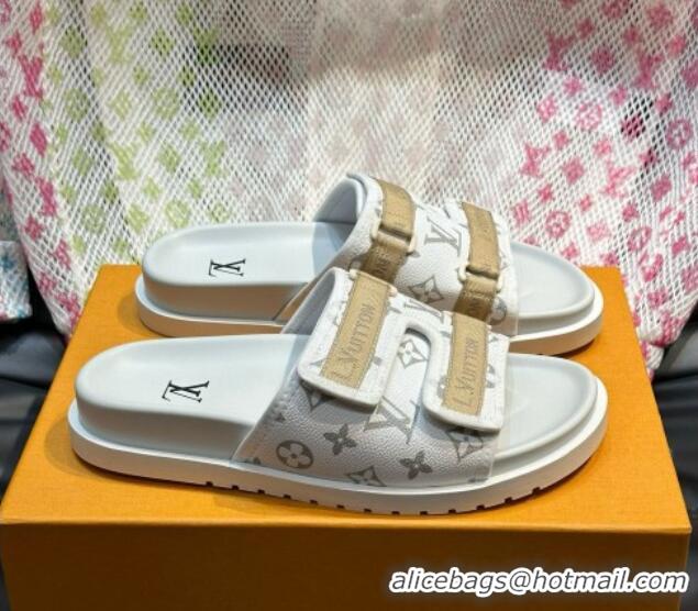 Luxury Louis Vuitton Men's Monogram Canvas Slides Sandal with Strap White 724086