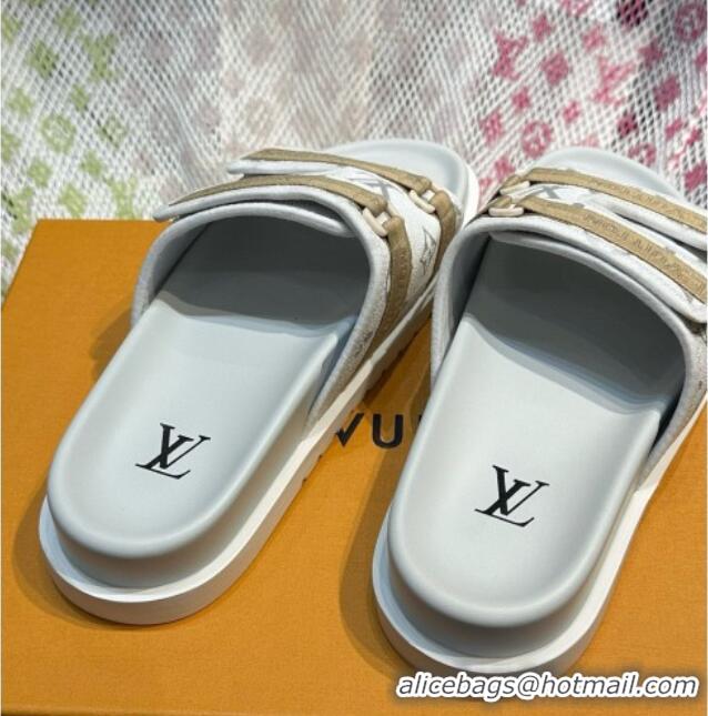 Luxury Louis Vuitton Men's Monogram Canvas Slides Sandal with Strap White 724086