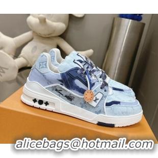 Purchase Louis Vuitton LV Trainer Sneakers in Bleached Monogram Denim Light Blue 724090