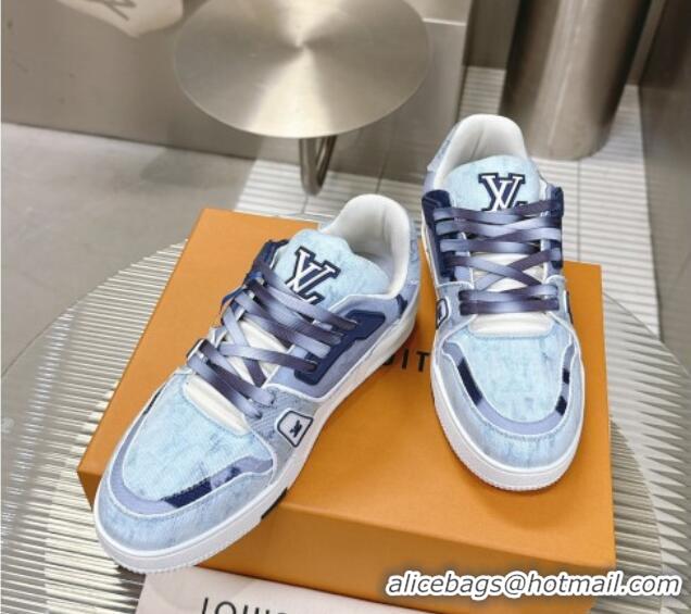 Purchase Louis Vuitton LV Trainer Sneakers in Bleached Monogram Denim Light Blue 724090