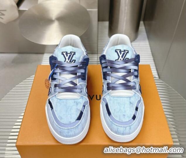 Purchase Louis Vuitton LV Trainer Sneakers in Bleached Monogram Denim Light Blue 724090