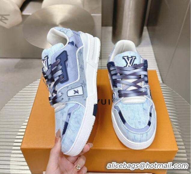 Purchase Louis Vuitton LV Trainer Sneakers in Bleached Monogram Denim Light Blue 724090