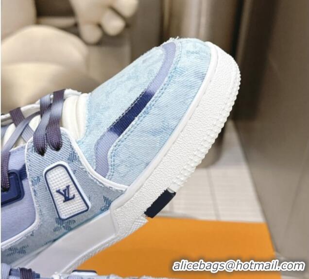 Purchase Louis Vuitton LV Trainer Sneakers in Bleached Monogram Denim Light Blue 724090