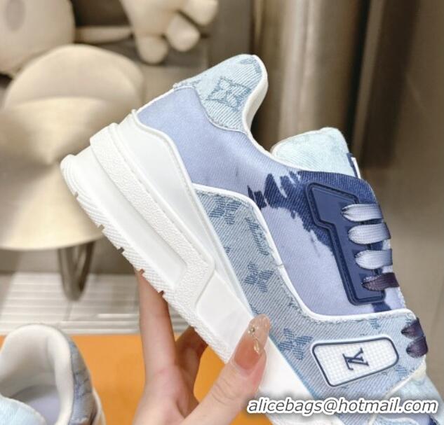 Purchase Louis Vuitton LV Trainer Sneakers in Bleached Monogram Denim Light Blue 724090