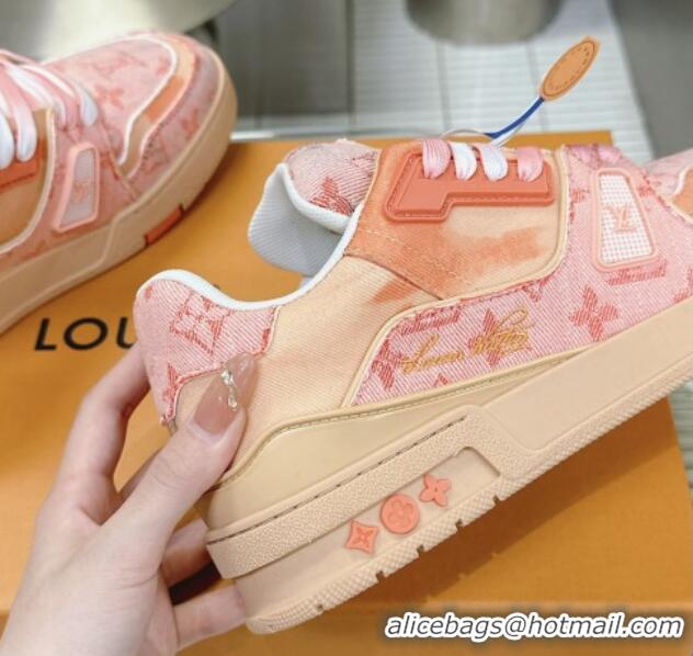 Low Price Louis Vuitton LV Trainer Sneakers in Bleached Monogram Denim Light Pink 724091