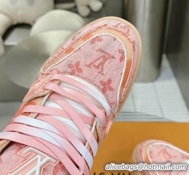 Low Price Louis Vuitton LV Trainer Sneakers in Bleached Monogram Denim Light Pink 724091