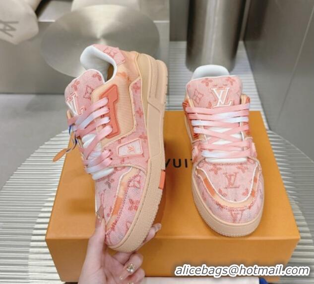 Low Price Louis Vuitton LV Trainer Sneakers in Bleached Monogram Denim Light Pink 724091