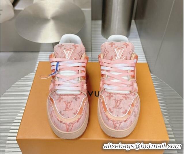 Low Price Louis Vuitton LV Trainer Sneakers in Bleached Monogram Denim Light Pink 724091