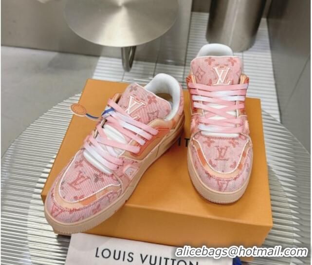 Low Price Louis Vuitton LV Trainer Sneakers in Bleached Monogram Denim Light Pink 724091