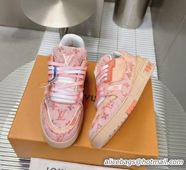 Low Price Louis Vuitton LV Trainer Sneakers in Bleached Monogram Denim Light Pink 724091