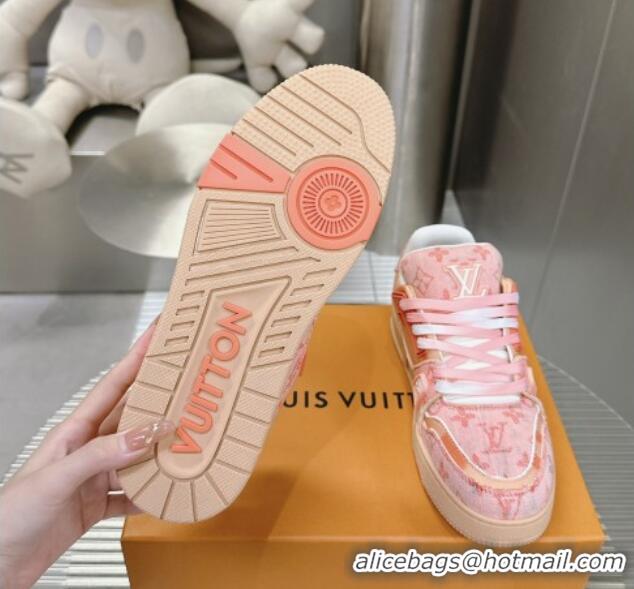 Low Price Louis Vuitton LV Trainer Sneakers in Bleached Monogram Denim Light Pink 724091