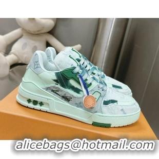 Perfect Louis Vuitton LV Trainer Sneakers in Bleached Monogram Denim Light Green 0724092