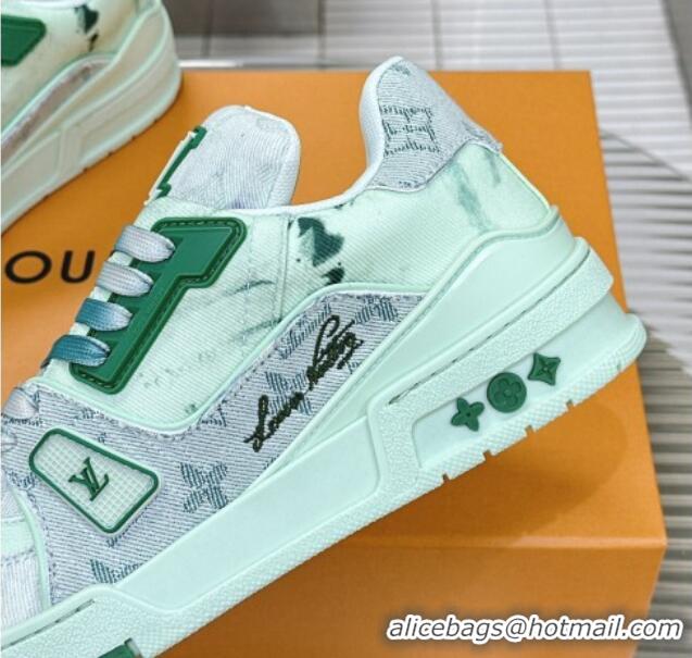 Perfect Louis Vuitton LV Trainer Sneakers in Bleached Monogram Denim Light Green 0724092