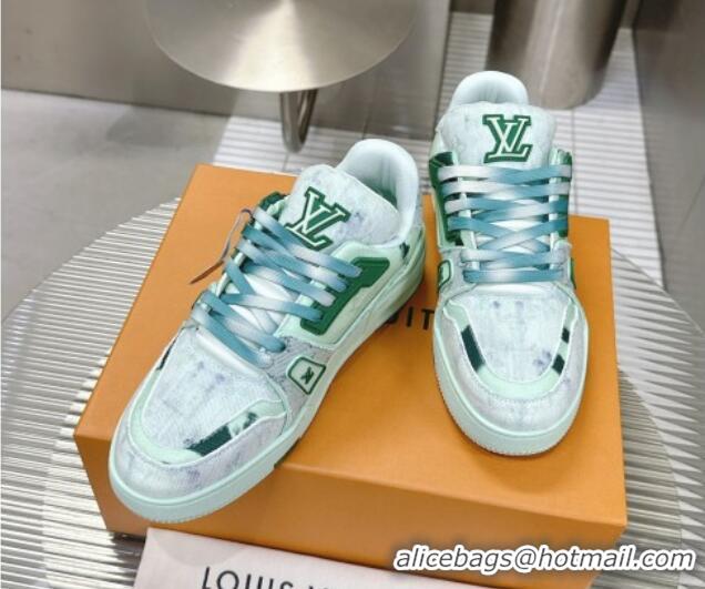 Perfect Louis Vuitton LV Trainer Sneakers in Bleached Monogram Denim Light Green 0724092