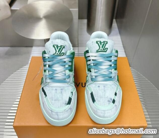 Perfect Louis Vuitton LV Trainer Sneakers in Bleached Monogram Denim Light Green 0724092