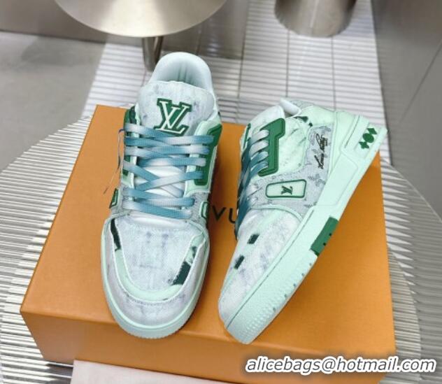 Perfect Louis Vuitton LV Trainer Sneakers in Bleached Monogram Denim Light Green 0724092