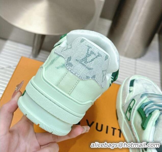 Perfect Louis Vuitton LV Trainer Sneakers in Bleached Monogram Denim Light Green 0724092