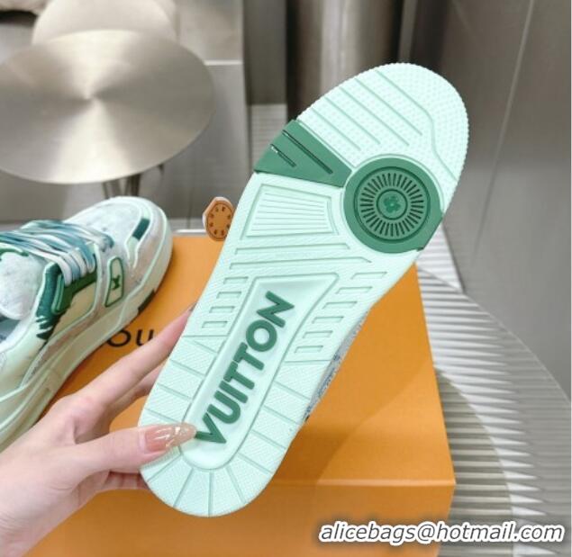 Perfect Louis Vuitton LV Trainer Sneakers in Bleached Monogram Denim Light Green 0724092