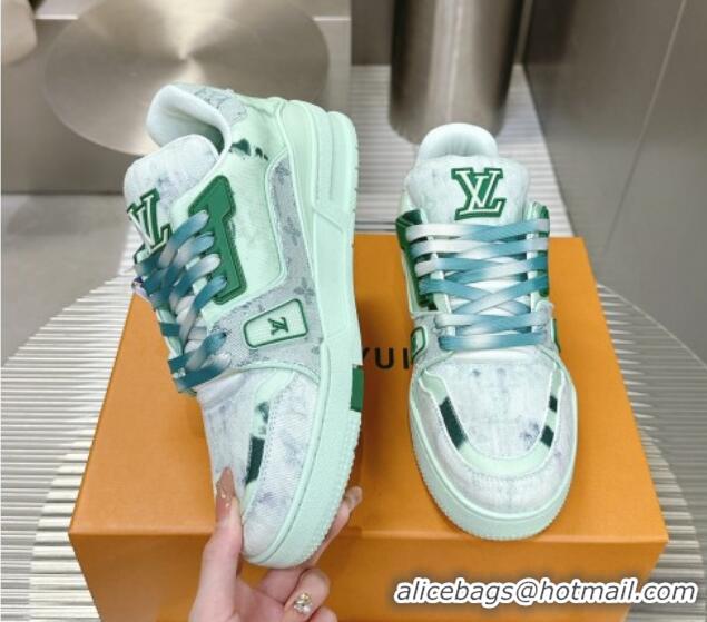 Perfect Louis Vuitton LV Trainer Sneakers in Bleached Monogram Denim Light Green 0724092