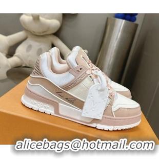 Best Price Louis Vuitton LV Trainer Sneakers in Grained Leather Nude 724094