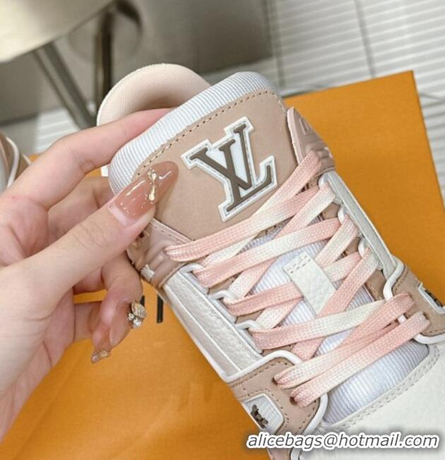 Best Price Louis Vuitton LV Trainer Sneakers in Grained Leather Nude 724094