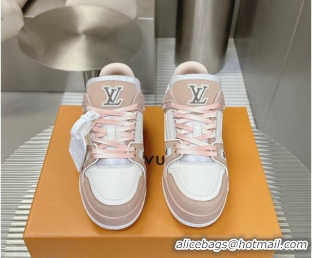 Best Price Louis Vuitton LV Trainer Sneakers in Grained Leather Nude 724094