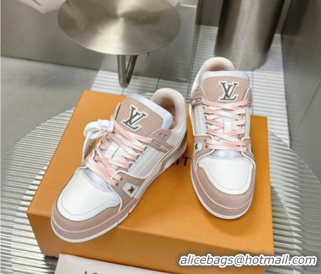 Best Price Louis Vuitton LV Trainer Sneakers in Grained Leather Nude 724094