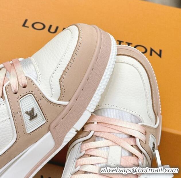 Best Price Louis Vuitton LV Trainer Sneakers in Grained Leather Nude 724094