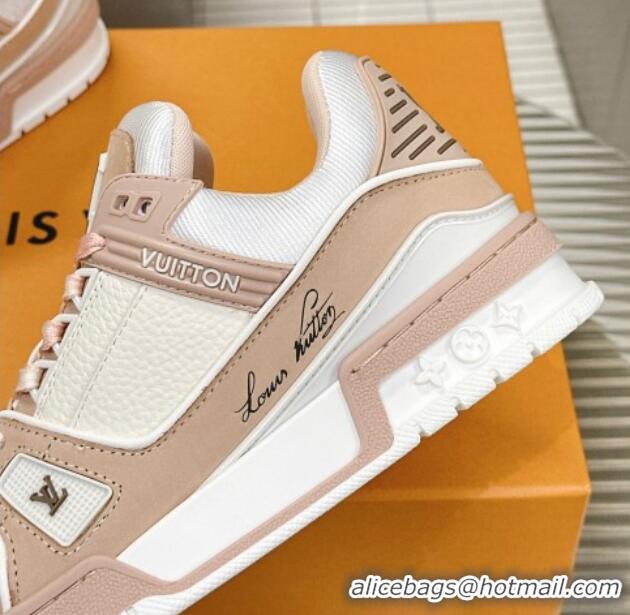 Best Price Louis Vuitton LV Trainer Sneakers in Grained Leather Nude 724094