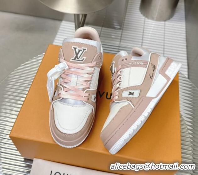 Best Price Louis Vuitton LV Trainer Sneakers in Grained Leather Nude 724094