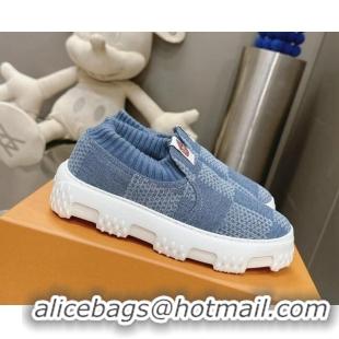 Sophisticated Louis Vuitton Men's LV Space Lander Slip On Sneakers in Damier Denim Light Blue 724101