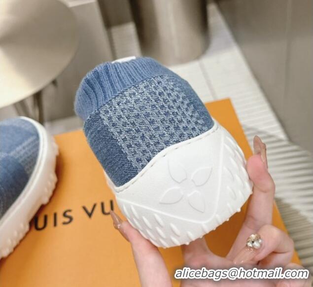 Sophisticated Louis Vuitton Men's LV Space Lander Slip On Sneakers in Damier Denim Light Blue 724101