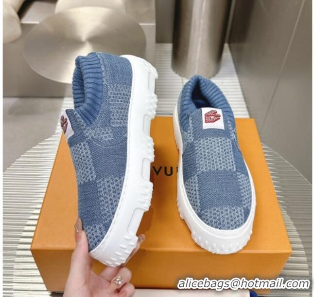 Sophisticated Louis Vuitton Men's LV Space Lander Slip On Sneakers in Damier Denim Light Blue 724101