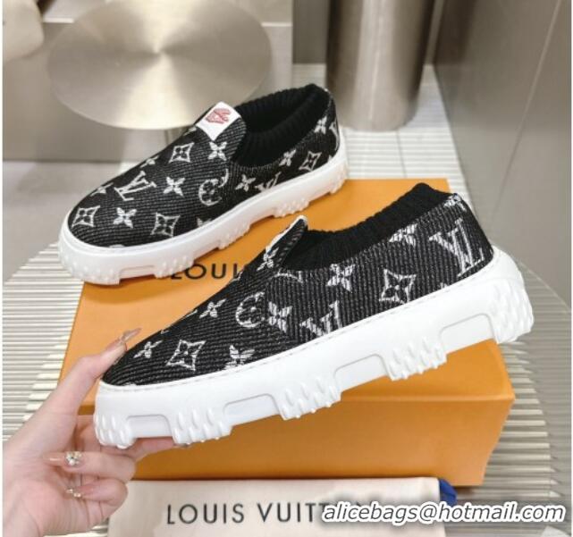 Buy Luxury Louis Vuitton Men's LV Space Lander Slip On Sneakers in Monogram Denim Black 724102