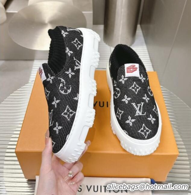 Buy Luxury Louis Vuitton Men's LV Space Lander Slip On Sneakers in Monogram Denim Black 724102