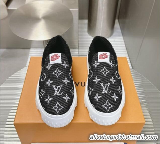 Buy Luxury Louis Vuitton Men's LV Space Lander Slip On Sneakers in Monogram Denim Black 724102