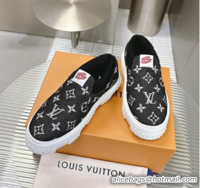 Buy Luxury Louis Vuitton Men's LV Space Lander Slip On Sneakers in Monogram Denim Black 724102