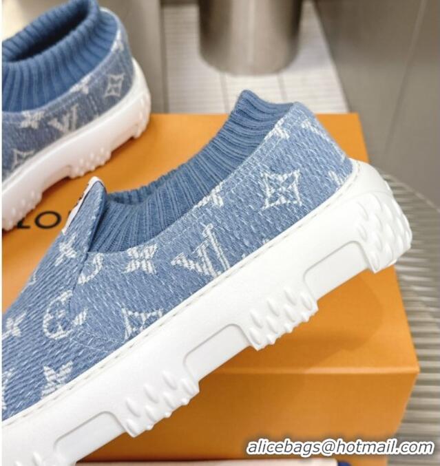 Luxury Louis Vuitton Men's LV Space Lander Slip On Sneakers in Monogram Denim Light Blue 724103