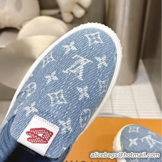 Luxury Louis Vuitton Men's LV Space Lander Slip On Sneakers in Monogram Denim Light Blue 724103