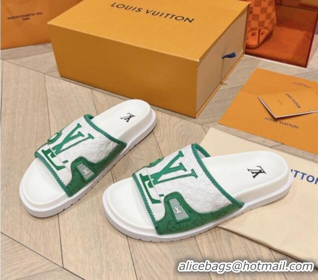 Good Product Louis Vuitton Men's Flat Slides Sandal in Denim and Leather Green 724106