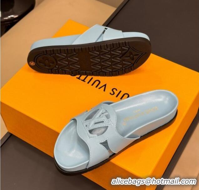 Pretty Style Louis Vuitton LV Isola Flat Comfort Slides Sandal in Calf Leather Grey 724107