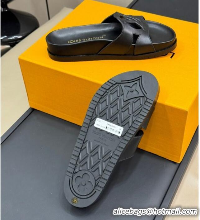 Best Product Louis Vuitton LV Isola Flat Comfort Slides Sandal in Calf Leather Black 724108