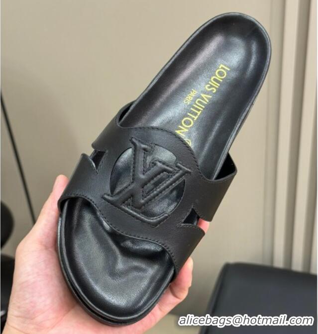 Best Product Louis Vuitton LV Isola Flat Comfort Slides Sandal in Calf Leather Black 724108