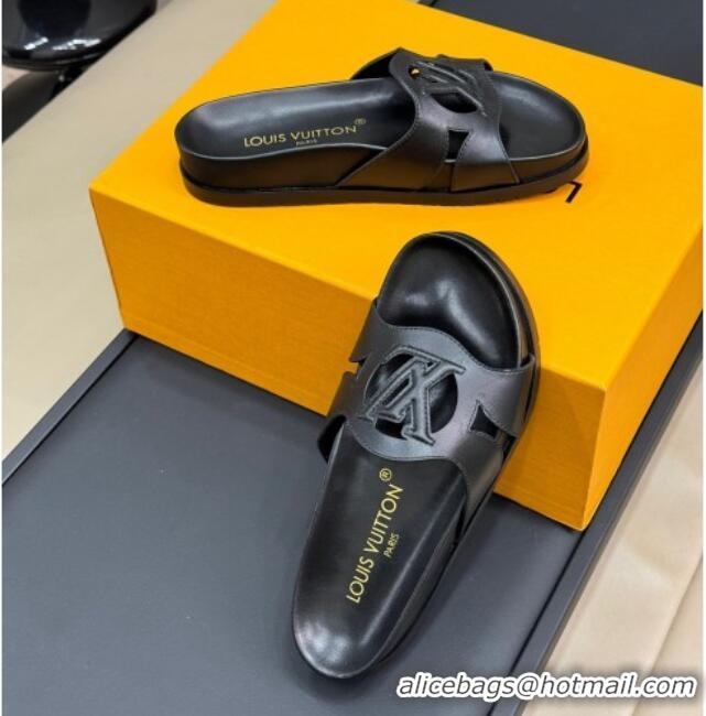 Best Product Louis Vuitton LV Isola Flat Comfort Slides Sandal in Calf Leather Black 724108