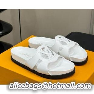 Perfect Louis Vuitton LV Isola Flat Comfort Slides Sandal in Calf Leather White 0724111