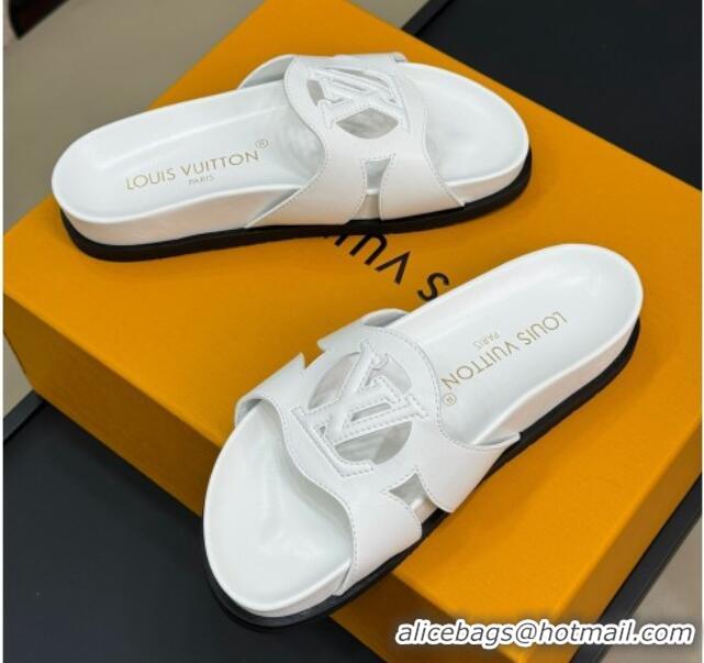 Perfect Louis Vuitton LV Isola Flat Comfort Slides Sandal in Calf Leather White 0724111