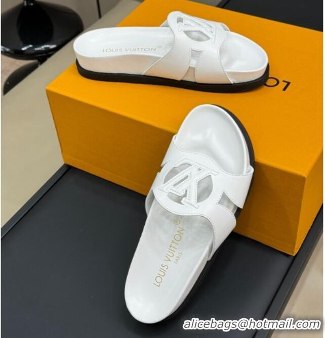 Perfect Louis Vuitton LV Isola Flat Comfort Slides Sandal in Calf Leather White 0724111